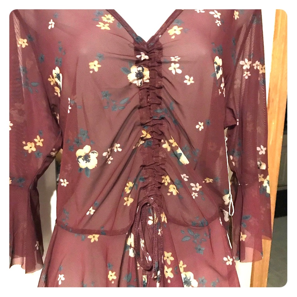Cute burgundy sheer top with tie front